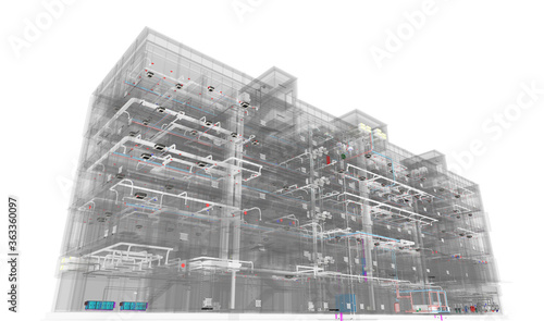 BIM model of an office building with transparent walls photo