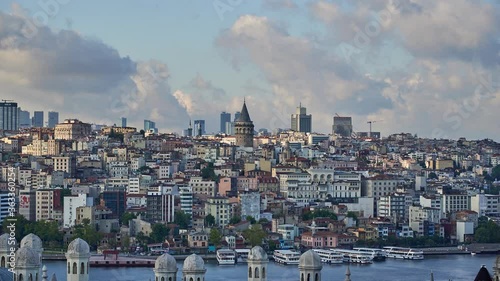 Wallpaper Mural Time lapse with Galata Tower, buildings of Karaköy region and white clouds. Cityscape clip taken from Süleymaniye Mosque, Istanbul, Turkey Torontodigital.ca
