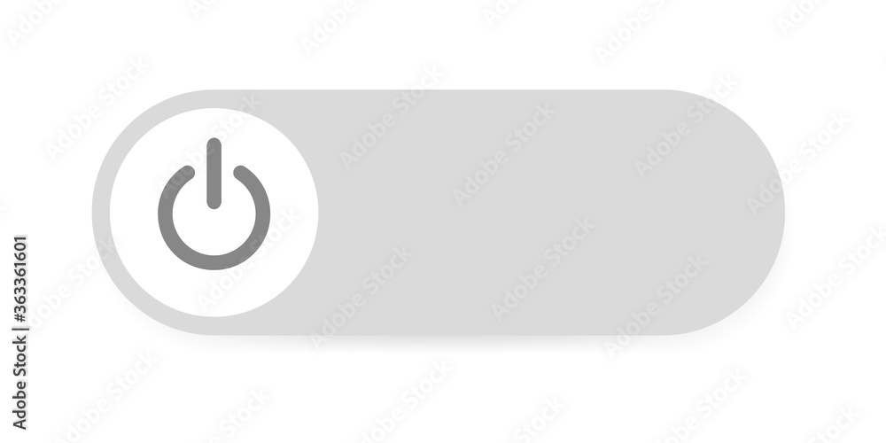 Switch toggle button . Power button icon . Grey button off on , vector illustration . White background. Switch toggle button . Power button icon . Grey button off on , vector illustration . White background.