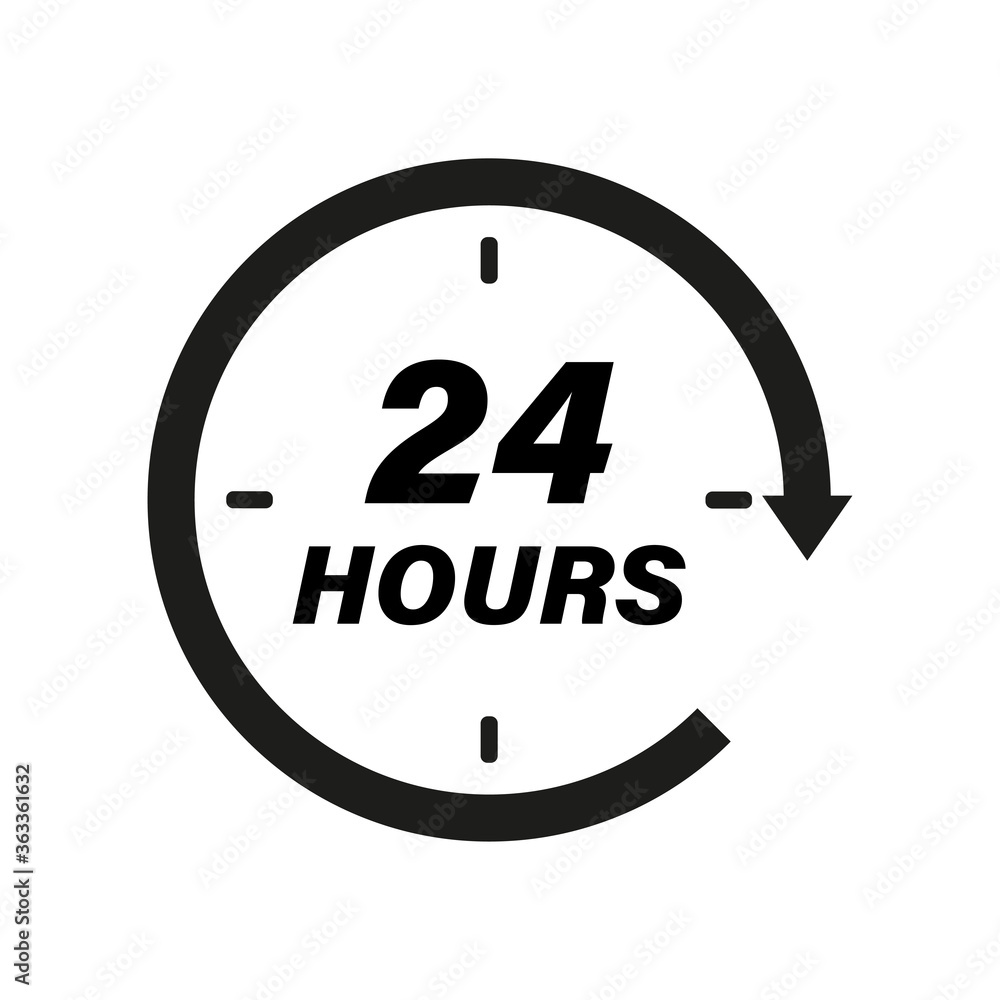 24 hours icon. Twentyfour hours vector illustration.Flat illustration on white background. 24 hours icon. Twentyfour hours vector illustration.Flat illustration on white background.