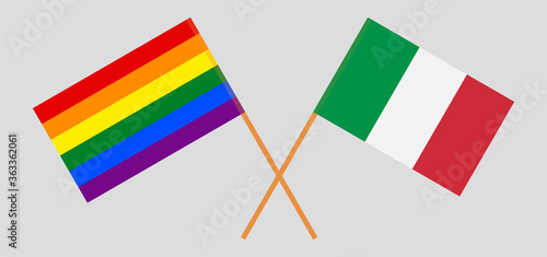 Crossed flags of LGBT and Italy