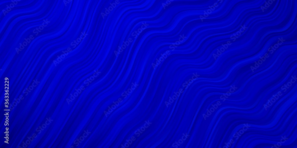 Dark BLUE vector background with bent lines. Colorful geometric sample with gradient curves.  Template for cellphones.