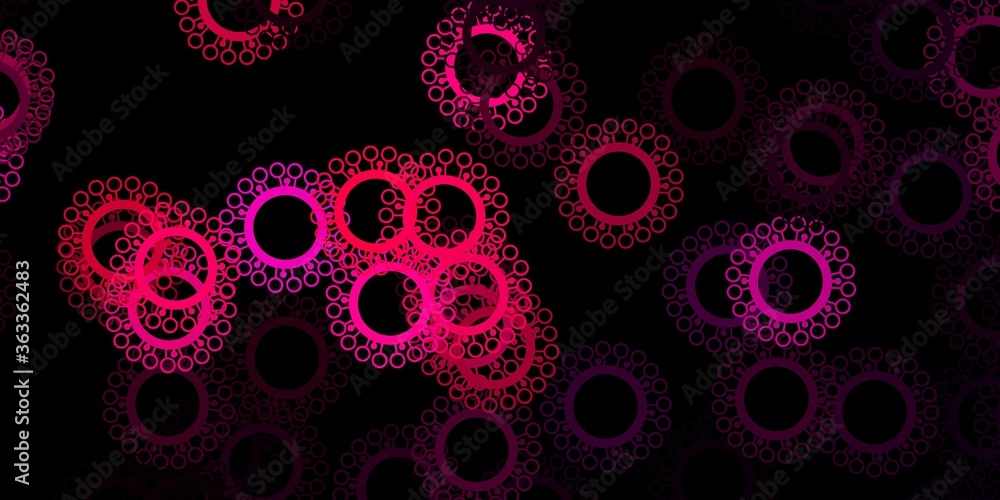 Dark pink vector pattern with coronavirus elements.