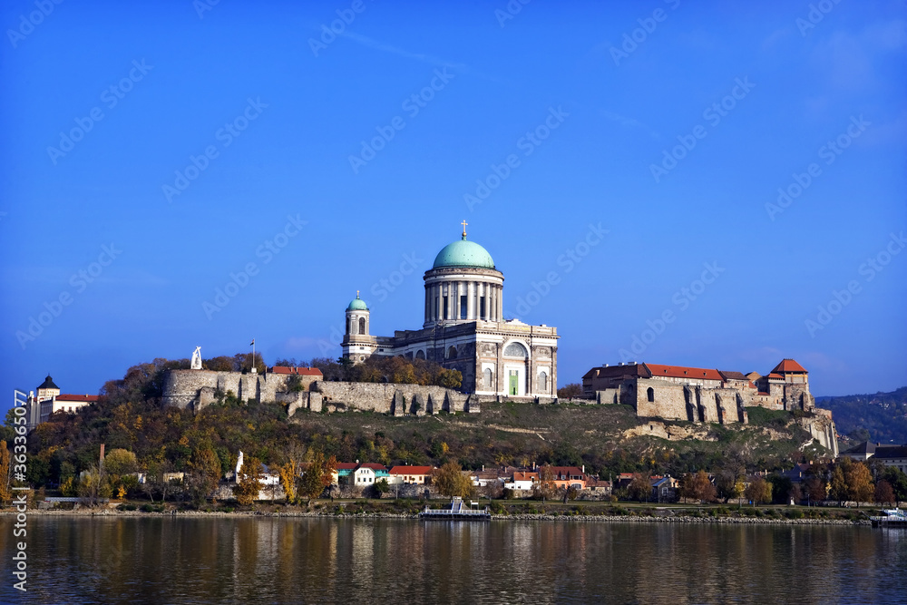 esztergom basilica from the danube river, hungary