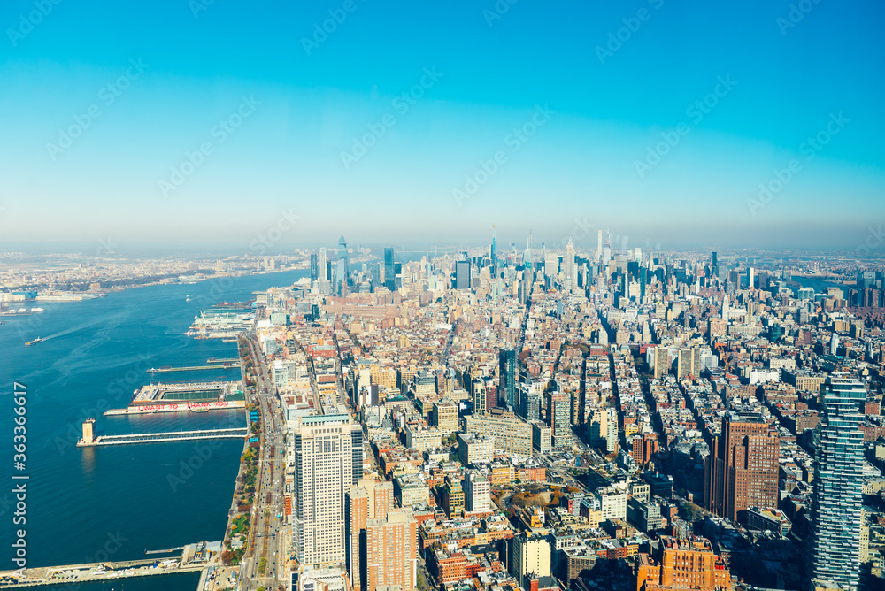 Amazing panorama view on New York City skyline and Manhattan from the top observation platform