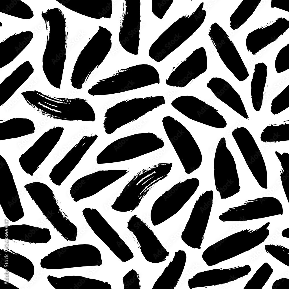 Brush strokes vector seamless pattern. Black paint freehand scribbles, dash lines, dry texture. Chaotic rough smears. Black and white mosaic texture. Hand drawn grunge ink brushstrokes. Brush strokes vector seamless pattern. Black paint freehand scribbles, dash lines, dry texture. Chaotic rough smears. Black and white mosaic texture. Hand drawn grunge ink brushstrokes.