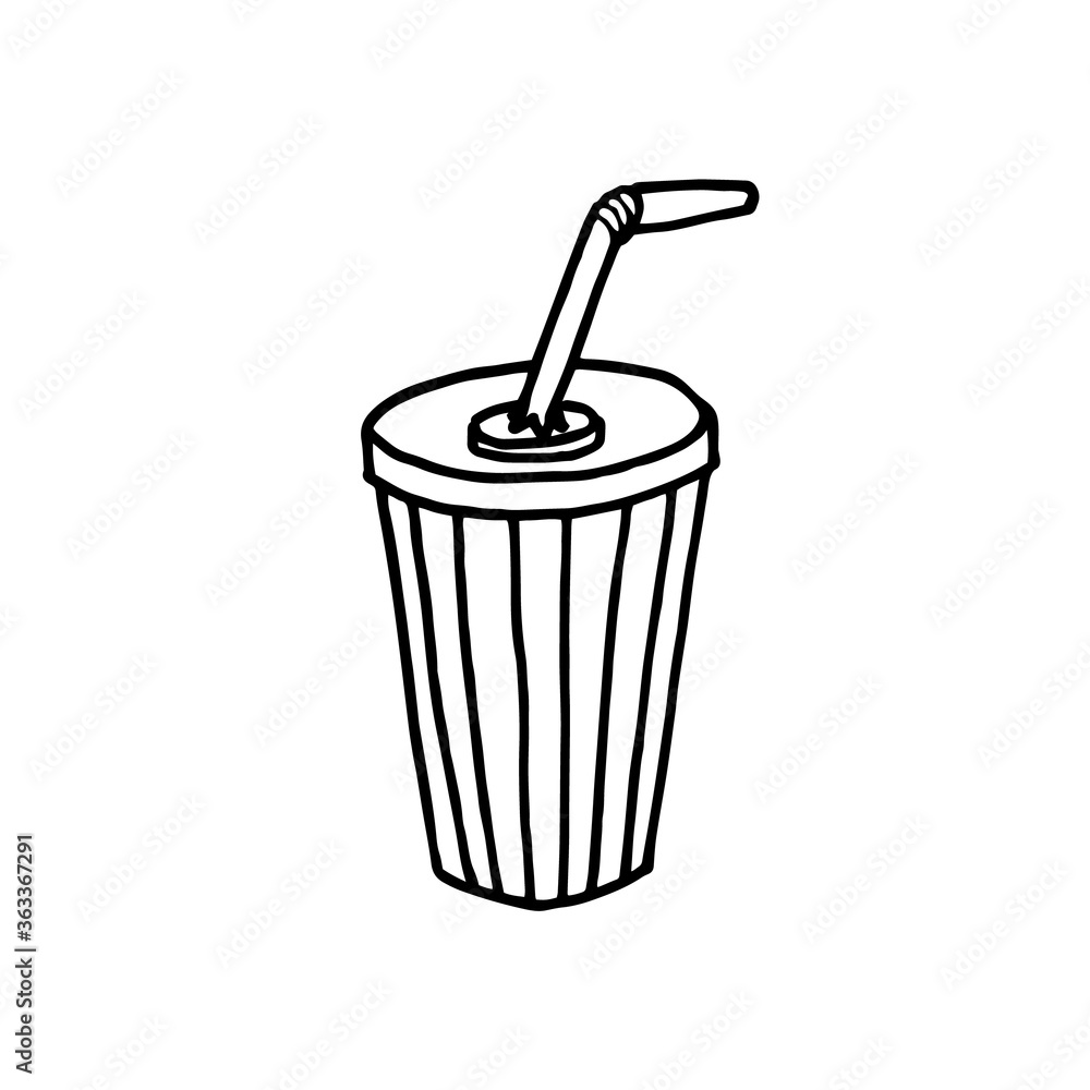 Hand drawn vector illustration of a soda cup with straw. Stripped paper cup icon. Hand drawn vector illustration of a soda cup with straw. Stripped paper cup icon.
