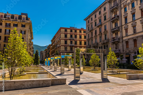 A view across the Piazza Giuseppe Verdi in La Spezia, Italy in summer