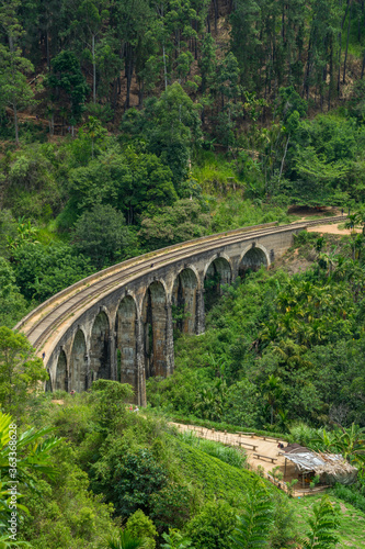Nine arches Bridge in highlands near Ella, Sri Lanka. Jungle and tea plantation all around.