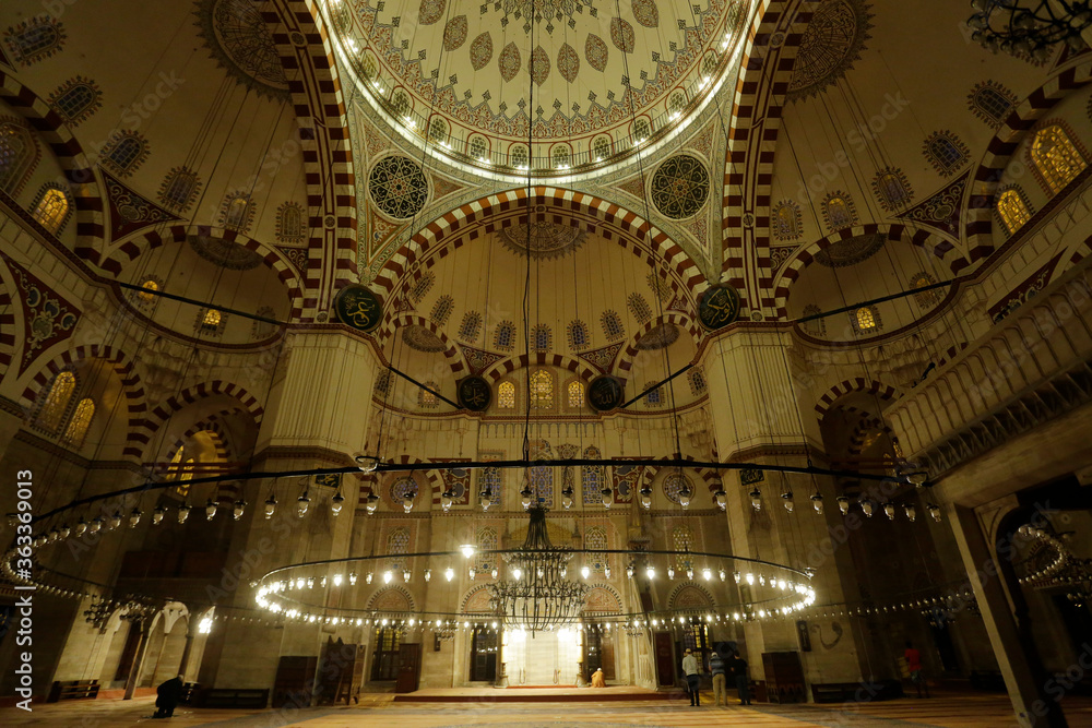 Panorama of the beautiful Sehzade Mosque, also known as Prince's mosque, is seen the old city of Istanbul, Turkey.