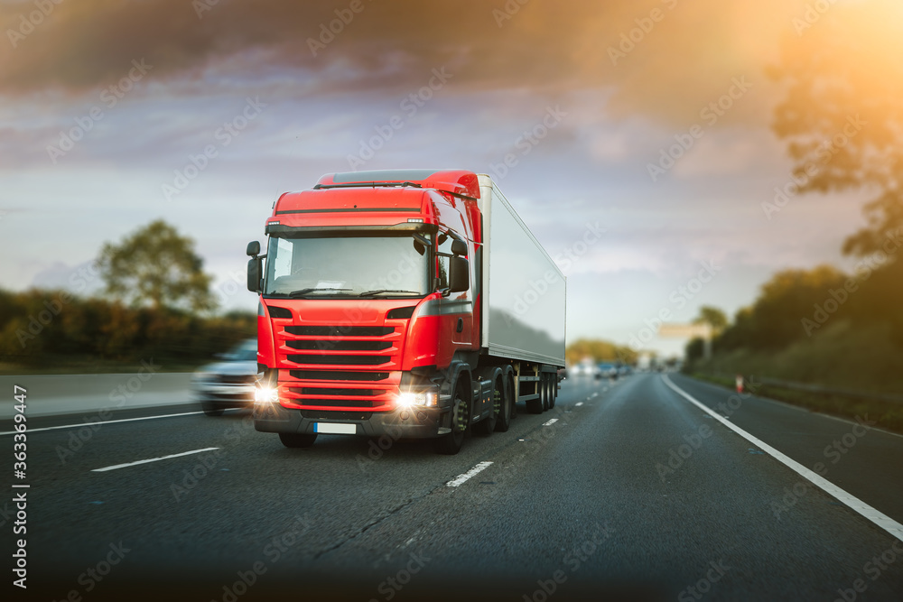 Lorry motion Traffic Transport on motorway in motion