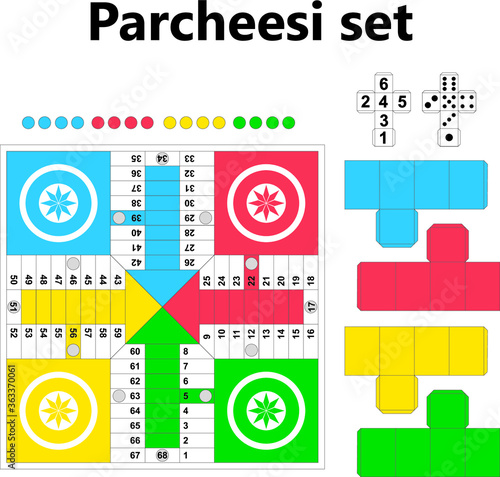 Parcheesi board game vector template design set photo