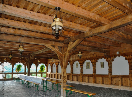 Obraz na płótnie Barsana Monastery, Maramures, Romania, Europe, Summer 2018. Interior of the large wooden building of the Barsana Orthodox Monastery. It is one of the main points of interest in the Maramures area. w salonie
