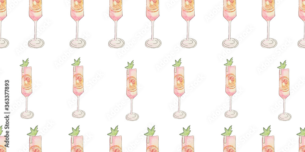 Seamless pattern with watercolor-drawn cocktails. Seamless pattern with watercolor-drawn cocktails.