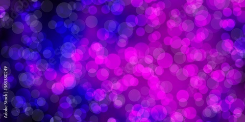 Dark Purple, Pink vector background with circles. Glitter abstract illustration with colorful drops. Design for your commercials.