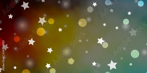 Light Blue, Yellow vector background with circles, stars. Illustration with set of colorful abstract spheres, stars. Design for wallpaper, fabric makers.