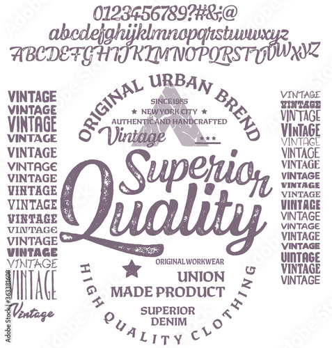 Handwritten calligraphic alphabet for t-shirt or apparel.