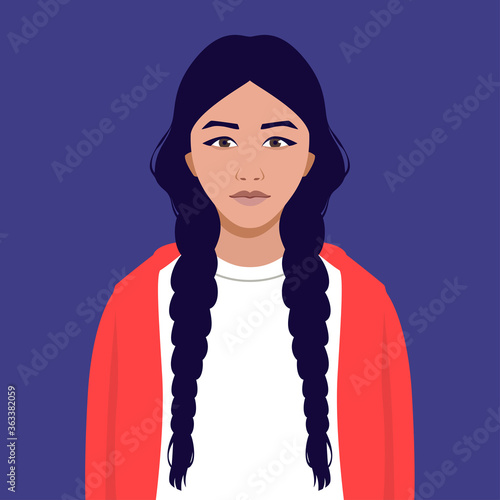 Portrait of an Indian young woman with braided plaits