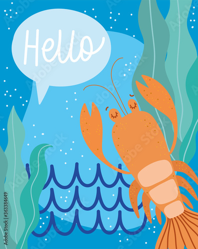 under the sea, lobster algae water wide marine life landscape cartoon