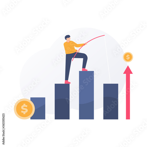 the concept of improvement and financial management, control of data traffic. illustration of people trying to raise data or graphics with a fishing flash. can be used for elements, landing pages, UI.