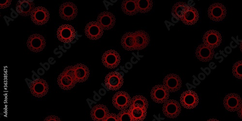 Dark green, red vector pattern with coronavirus elements.