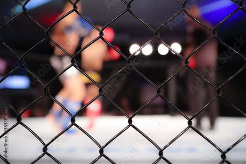Detail of the side grid of the octagon mma arena