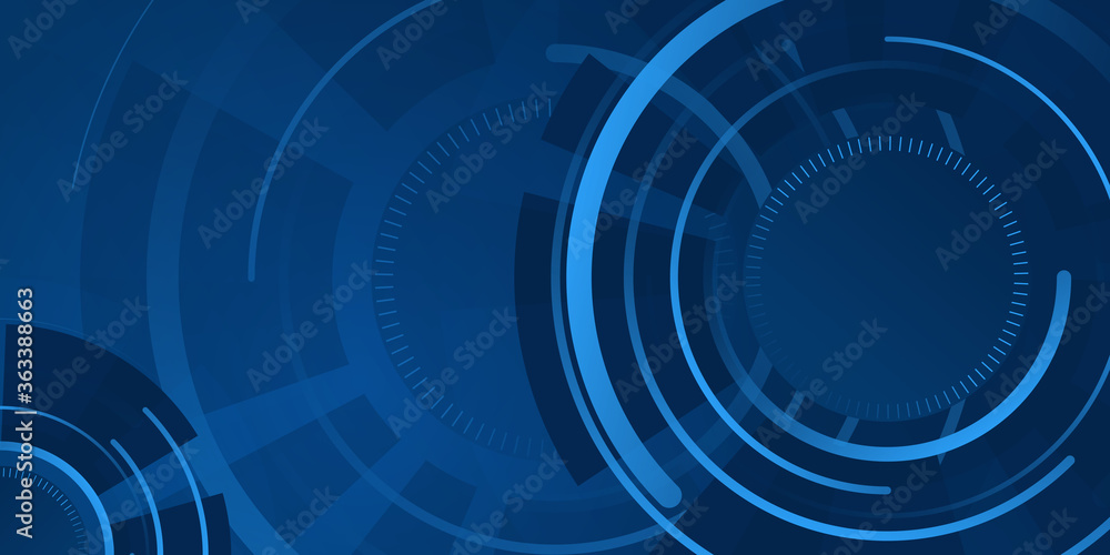 Modern dark blue circle gear game waves abstract banner design. Elegant wavy vector presentation background