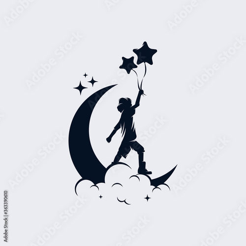 Little Child holds a balloons on the moon logo