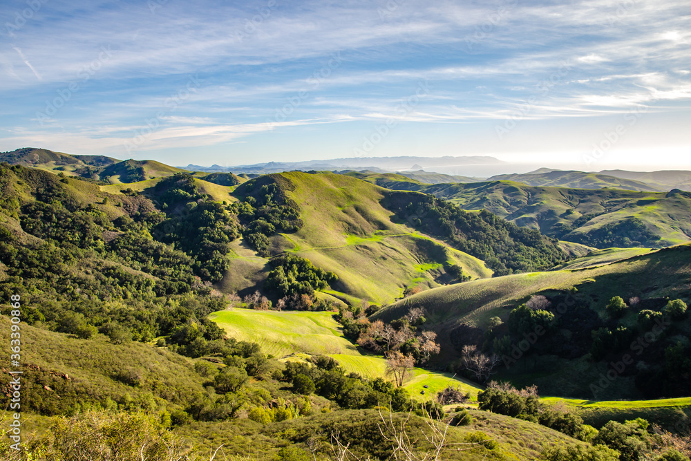 Panoramic view of the mountain valley, San Simeon, California