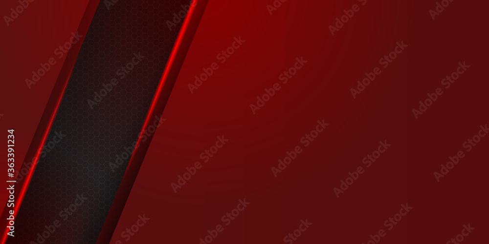Obraz premium Abstract technology geometric red and black color shiny motion background.