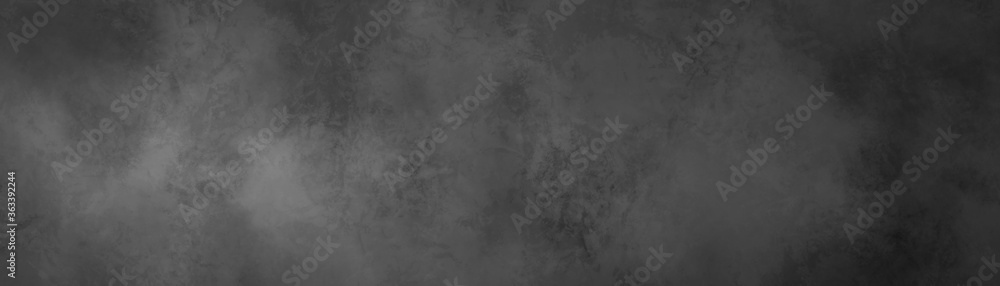 Black background texture with white and gray marbled abstract grunge, old vintage paper or metal textured border design, antique distressed panoramic illustration