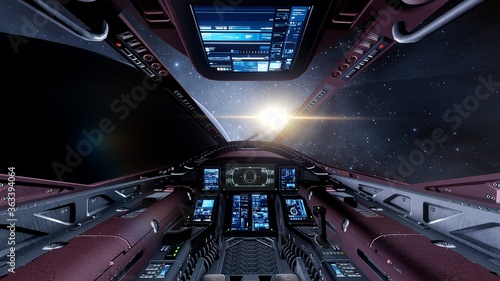 Photographie view from the cockpit of a spaceship, cockpit spaceship background, cockpit UFO