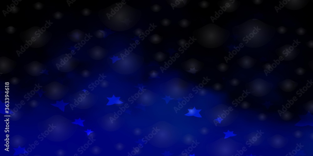 Dark BLUE vector background with colorful stars. Blur decorative design in simple style with stars. Theme for cell phones.