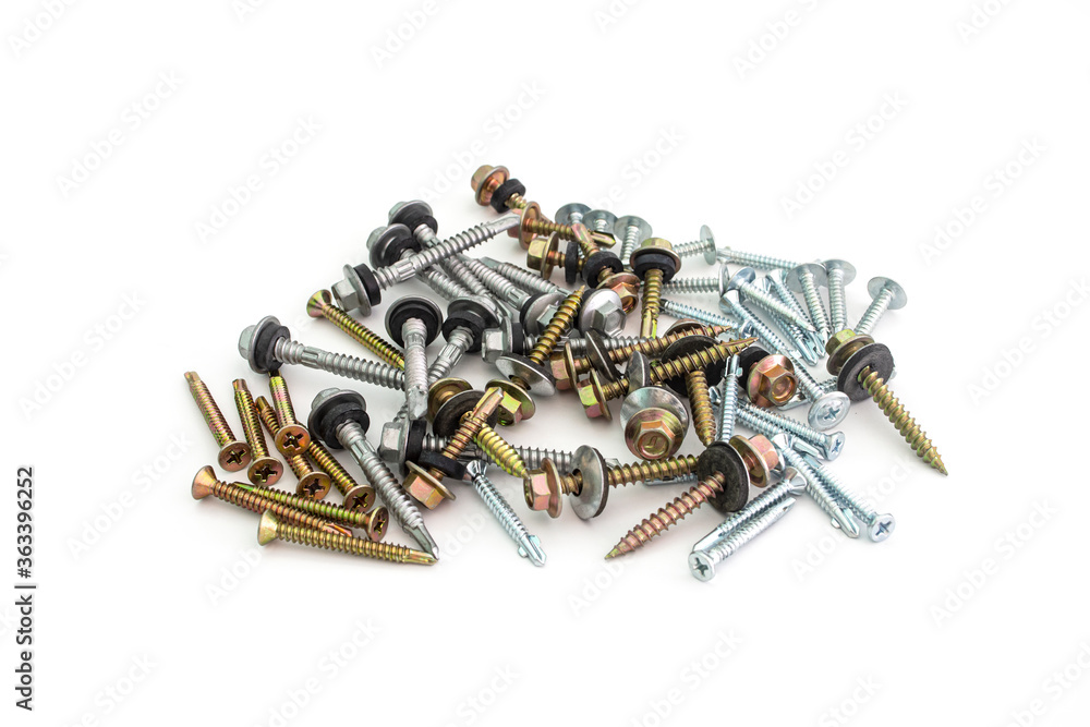 tapping screws made od steel ,Screw nut isolated on a white background. tapping screws made od steel ,Screw nut isolated on a white background.