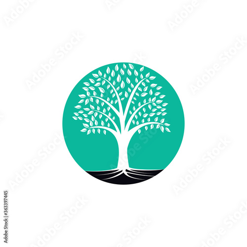 Tree Roots vector logo design. Vector tree with roots logo element.