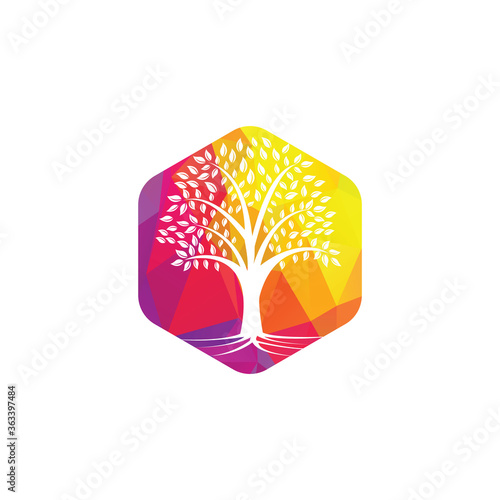 Tree Roots vector logo design. Vector tree with roots logo element.