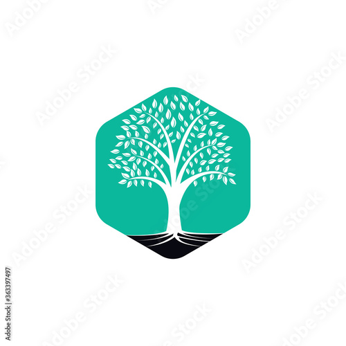 Tree Roots vector logo design. Vector tree with roots logo element.