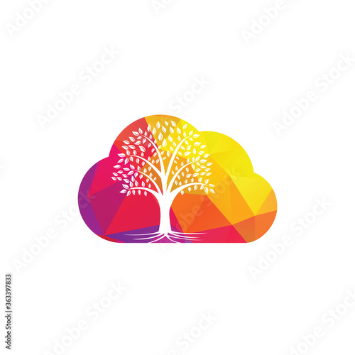 Cloud Tree Roots vector logo design. Vector cloud tree with roots logo element.	