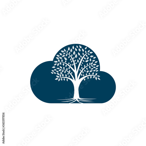 Cloud Tree Roots vector logo design. Vector cloud tree with roots logo element.	