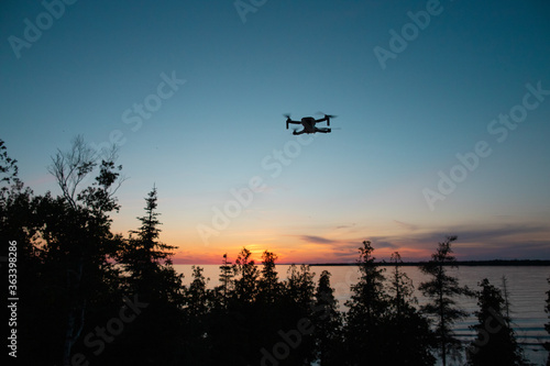 Drone Hovering at Sunset