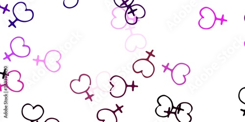 Light Purple  Pink vector texture with women s rights symbols.