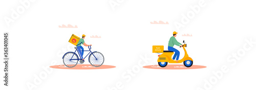 Online delivery service concept, online order tracking, delivery home and office. Vector flat illustration set.
