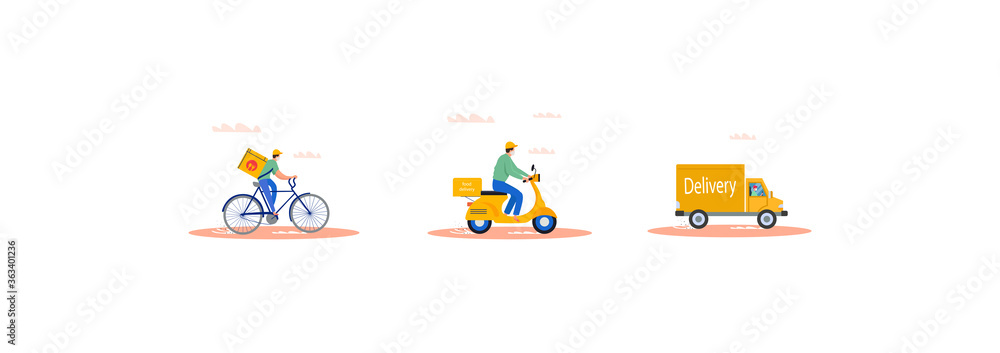 Online delivery service concept, online order tracking, delivery home and office. Vector flat illustration set.