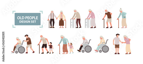Old people activity design set