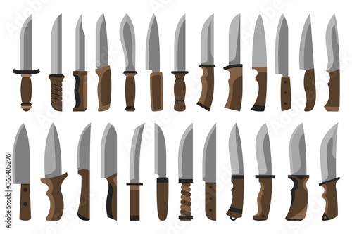 Collection of knives, choppers and daggers. photo
