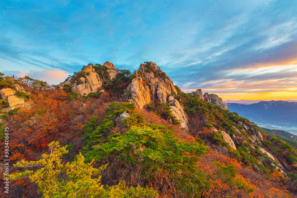 Sunrise at dobong mountains in autumn,Seoul in South Korea.