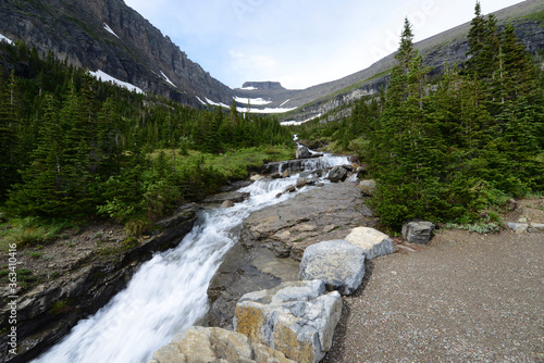 Waterfall along the Going to the Sun Road at Glacier National Park  Montana