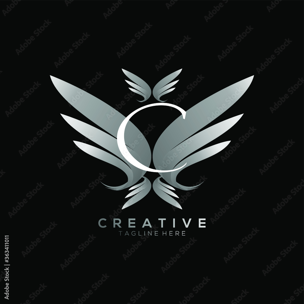 Letter C Luxury White Thin Wing Logo Template