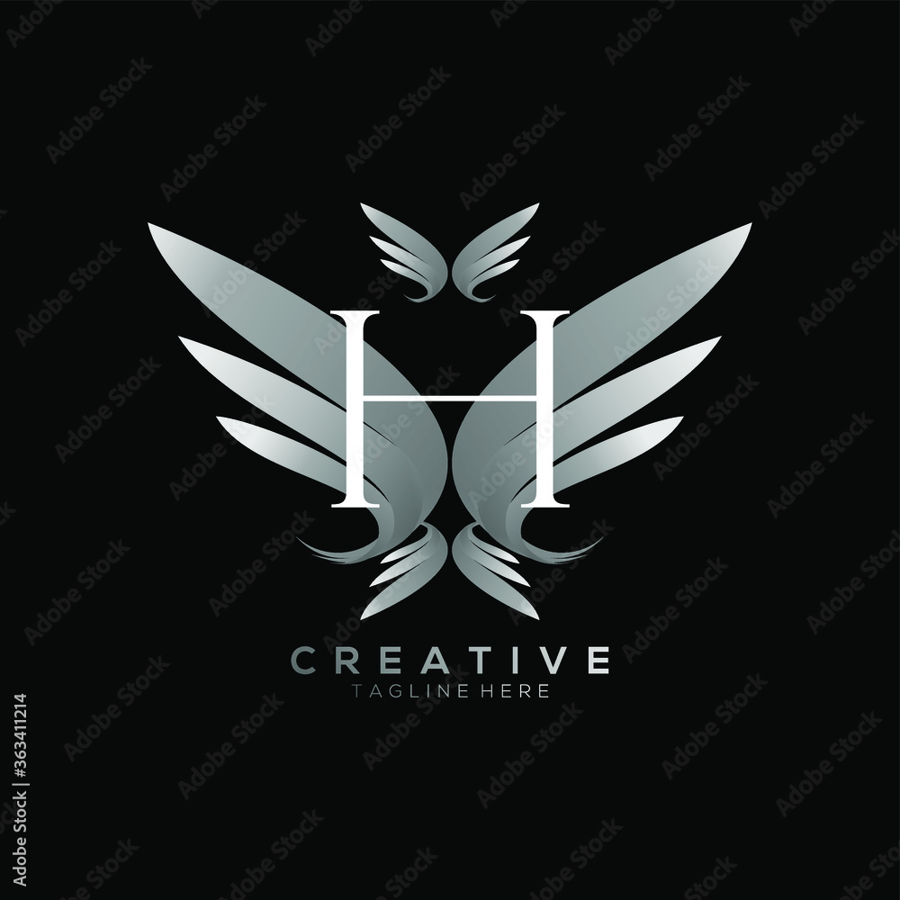Letter H Luxury White Thin Wing Logo Template