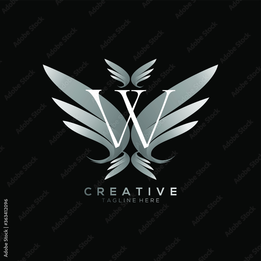 Letter W Luxury White Thin Wing Logo Template
